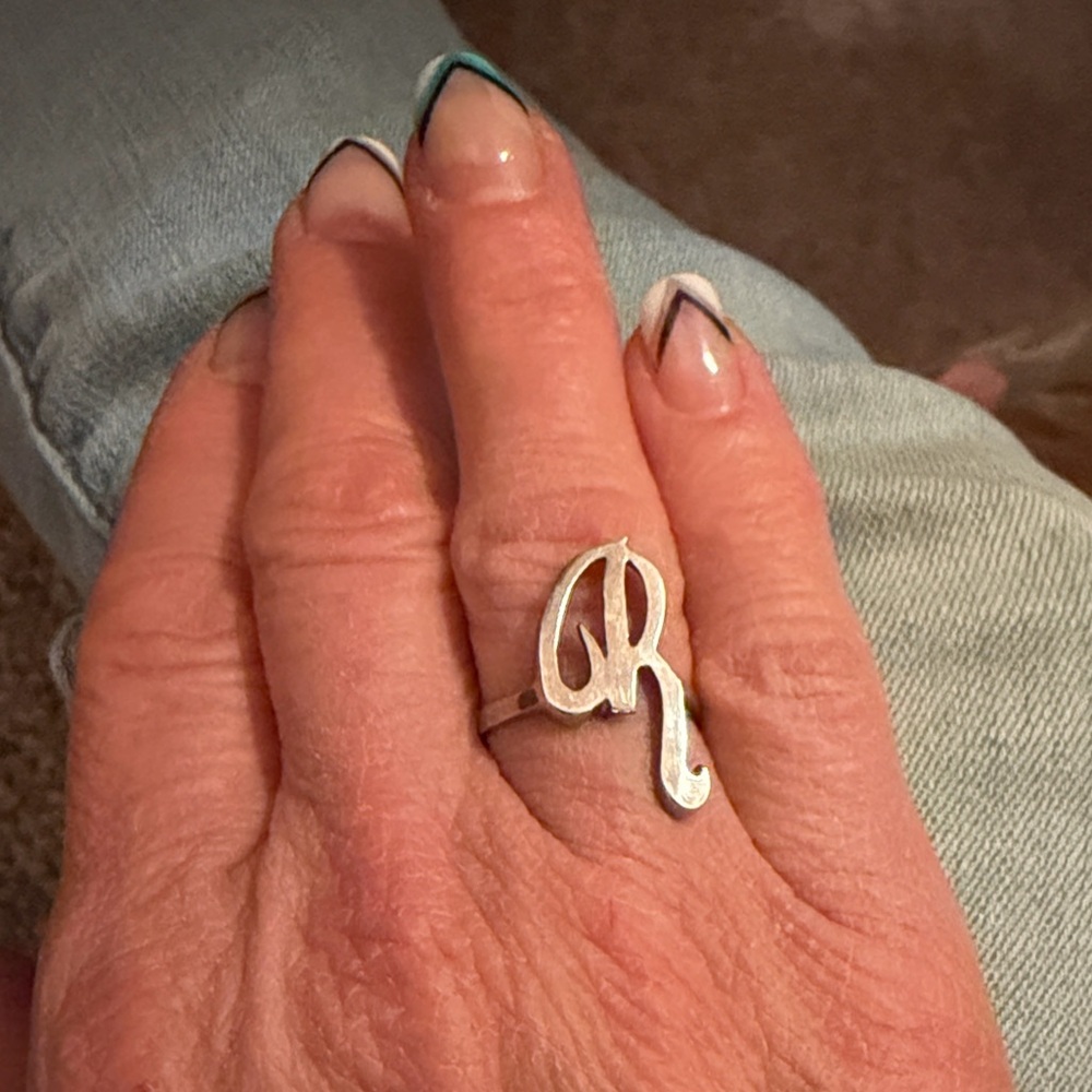 Sterling Silver Unisex Script Initial “R” Ring, S… - image 2